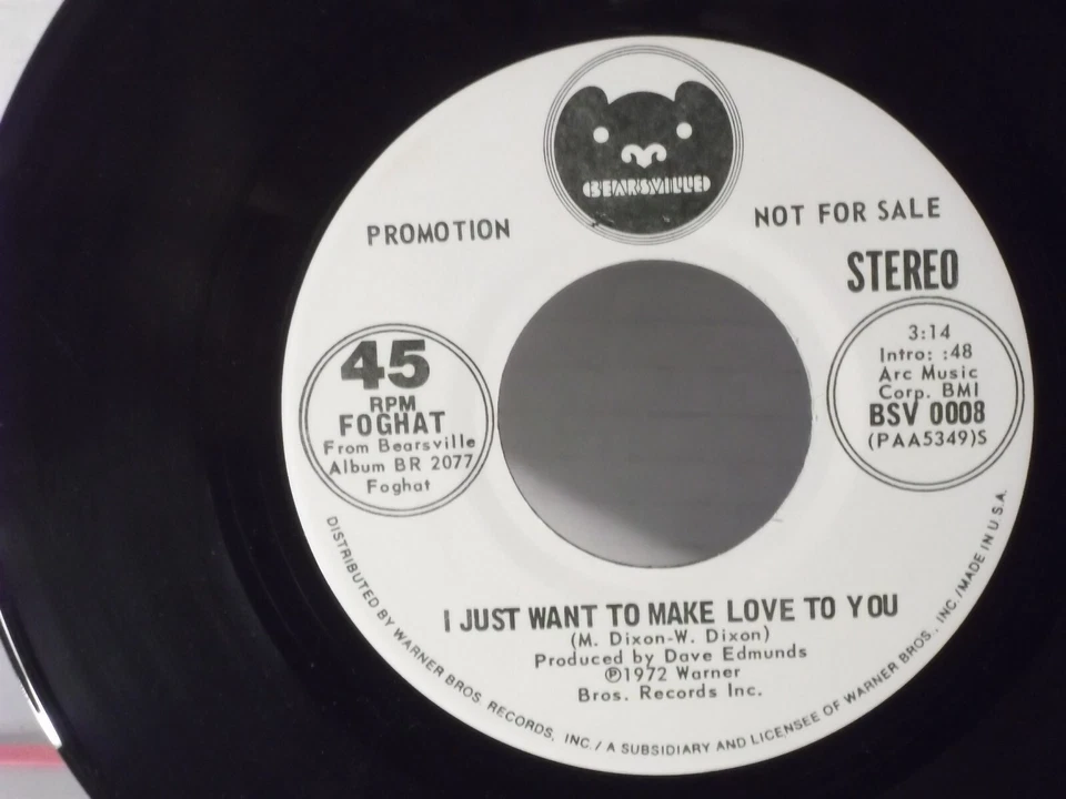 Foghat,Bearsville 008"I Just Want To Make Love To You"US,7" 45,1972 PROMO hit,M - Image 2 of 2