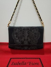 ISABELLA FIORE LOREN EMBROIDERED BLACK SHOULDER BAG CLUTCH
