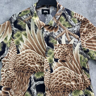 Stussy Shirt Mens Size Large Button Up Big Falcon Rayon Stussy Shirt Mens Size Large Button Up Big Falcon Rayon