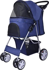 Pet Stroller, 4 Wheels Multifunction Dog Cat Stroller, Folding Portable Travel S