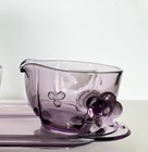 MCM Vintage Czech Lilac Glass Sugar Creamer With Tray Clover Pattern — photo 4