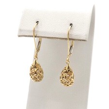 14k Gold Filigree Teardrop Dangle Leverback Earrings