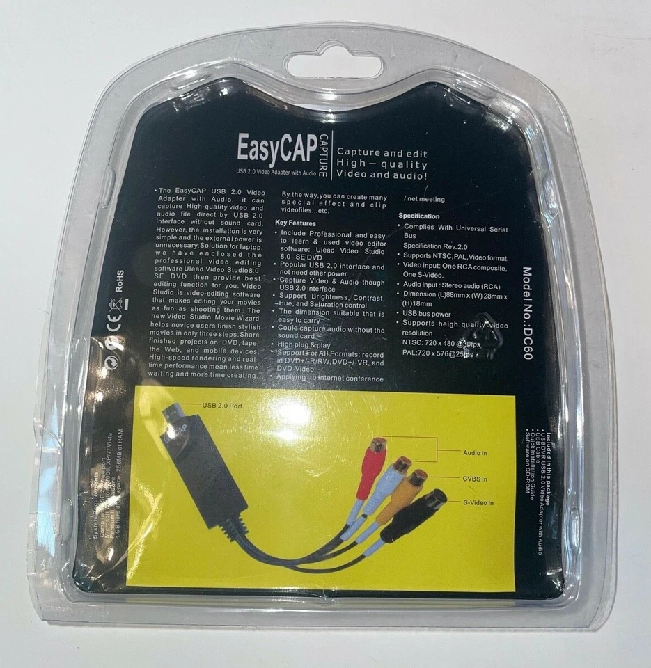  Easy CAP USB 2.0 Video Adapter W/Audio Capture & Edit New Sealed - Image 2 of 2