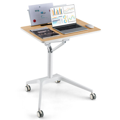 Adjustable Pneumatic Standing Desk Rolling Laptop Cart Podium Detachable Holder