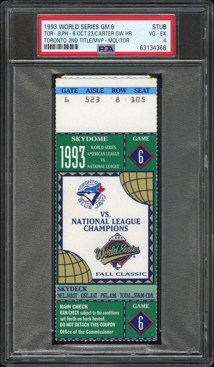 1993 WORLD SERIES GAME 6 TICKET🎟️JOE CARTER WALK-OFF HR BLUE