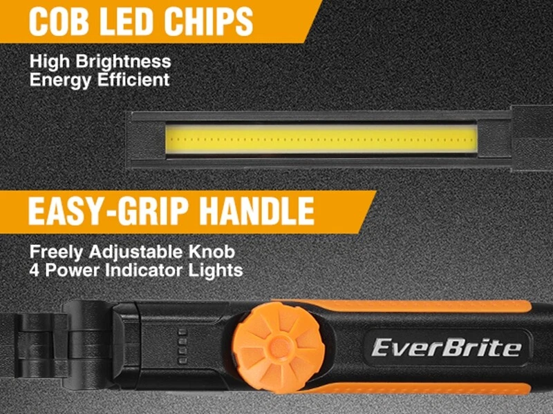 EverBrite 2PACK 800LM LED Rechargeable Work Light COB Foldable Flashlight Type-C - Image 2 of 4