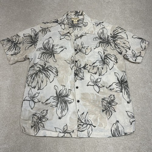 Panama Jack Aloha hawaiianische Größe Large Beige Shirt Blumenmuster Plumeria Bäume