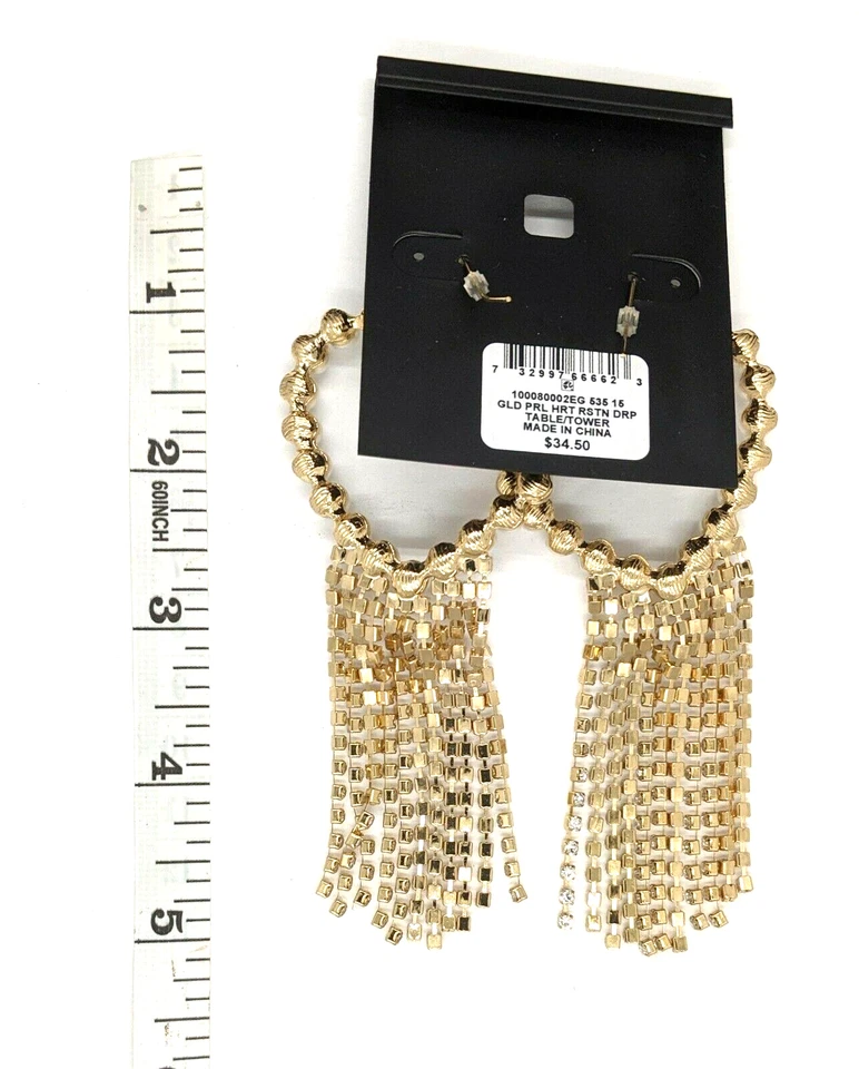 Pendientes de gancho en forma de corazón para mujer perlas doradas circonita cúbica  Foto 3 de 3