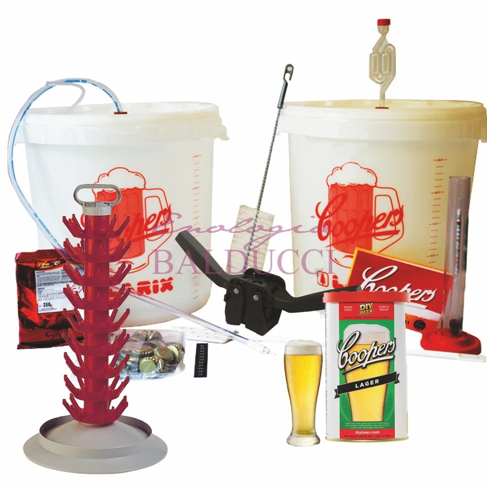 FERRARIGROUP SOTTOCOSTO KIT BIRRA CON DUE CONTENITORI + TAPPATRICE + SCOLABOTTIGLIE + MALTO