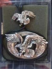 Vintage Matching Set Of USA EJC 95 Pewter Eagle Belt Buckle  Bolo Tie In Box