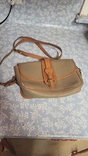 Vintage Dooney Bourke Beige/ Brown Pebbled Leather Saddle Bag Purse. 1W