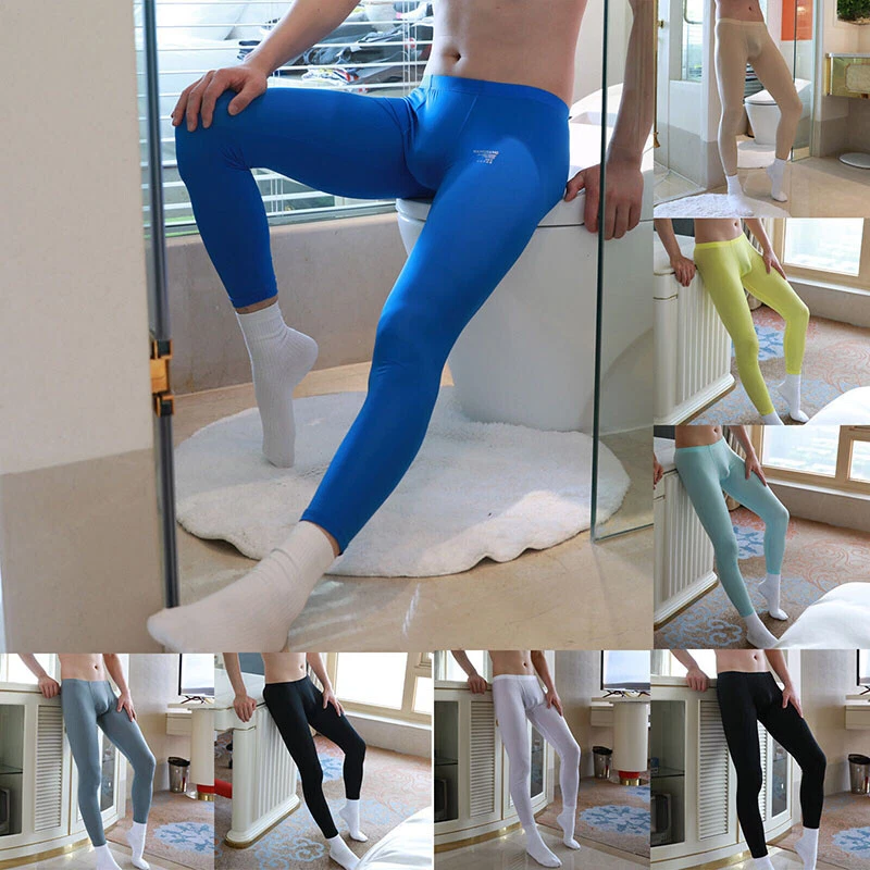 Men Long Johns Legging Bottoms Underwear Lounge Pants Ultra-thin Stretch  Solid