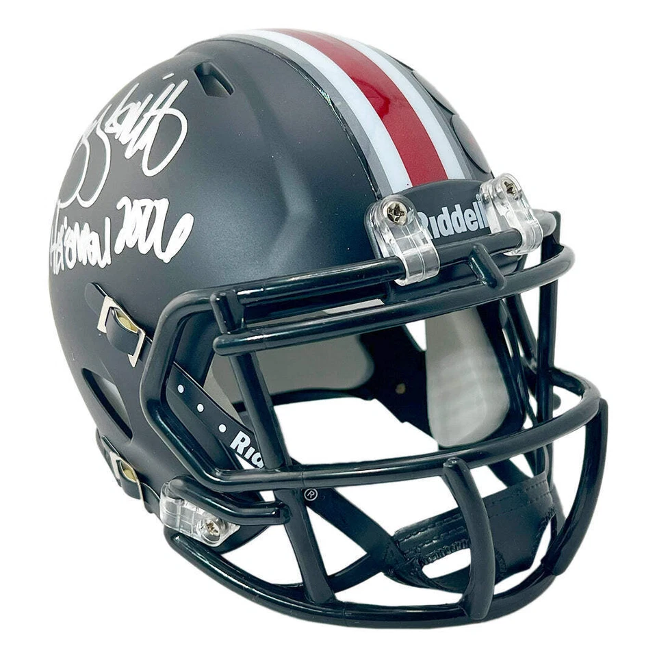 Mini casco de fútbol americano Troy Smith firmado HT 06 inscripción Ohio State Buckeyes Speed Foto 3 de 3