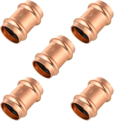 (Pack of 5)  1'' X 1'' Copper Press Fit Coupling Fittings with Stop for Copper Tub