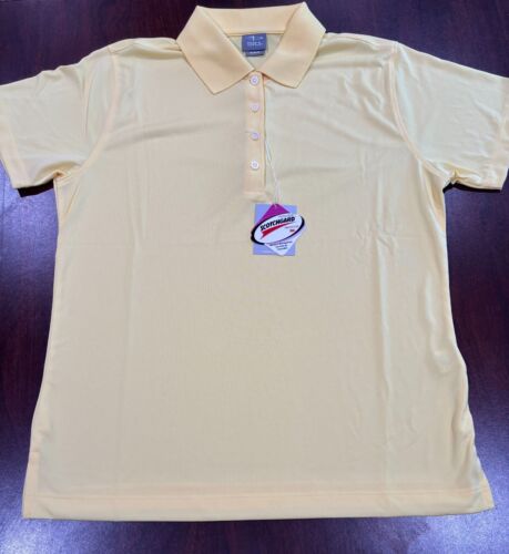 Page & Tuttle Top Womens M Yellow Solid Jersey Polyester Button Up Polo Casual