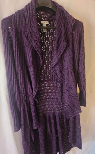 Catherines Cardigan Women 4X Open Knit Sweater - Dark Purple draped  long sleeve - Picture 1 of 8