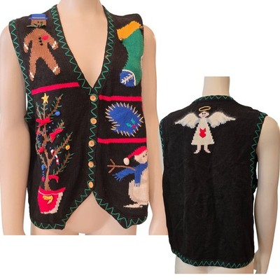 Vintage Bechamel Womens Christmas Sweater Vest Sz S Cardigan embellished