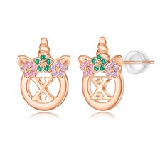 Birthday Gifts for Teen Girls - Rose Gold Plated Letter X Initial Unicorn Earrin