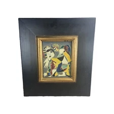 Vintage Modern Abstract Cubism Painting Signed Framed