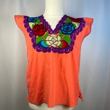 Traditional Mexican Handmade in Oaxaca Embroidered Peasant Top Size S/M Colorful