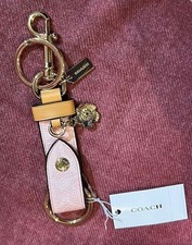 COACH TRIGGER SNAP BAG CHARM IN SIGNATURE CANVAS W/ HEART CHARM - CEA24 NWT