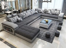 Modern Corner Couch Design Sofa Upholstery Corner Leather Textile Couch LED Living Area