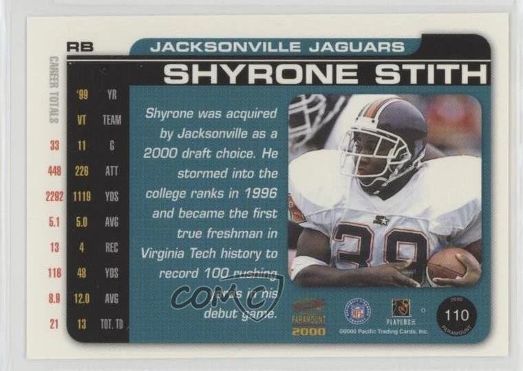2000 Pacific Paramount Holo Silver /85 Shyrone Stith #110 Rookie RC - Image 2 of 2