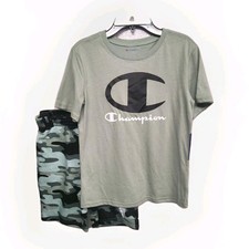 Nwt Boys Champion 2 Piece Shirt and Short Active Set Green Camo SIze Large 12