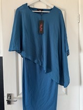 BNWT Hanna Nikole Teal Blue Cape Dress Womens Size M Chiffon Overlay Cocktail