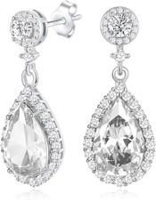 Diamond Dangle Stud Earrings 925 Sterling Silver Teardrop Crystal Women