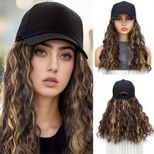 Adjustable Synthetic Wig Hat Long Natural Curly Wavy Baseball Cap Wig for Women