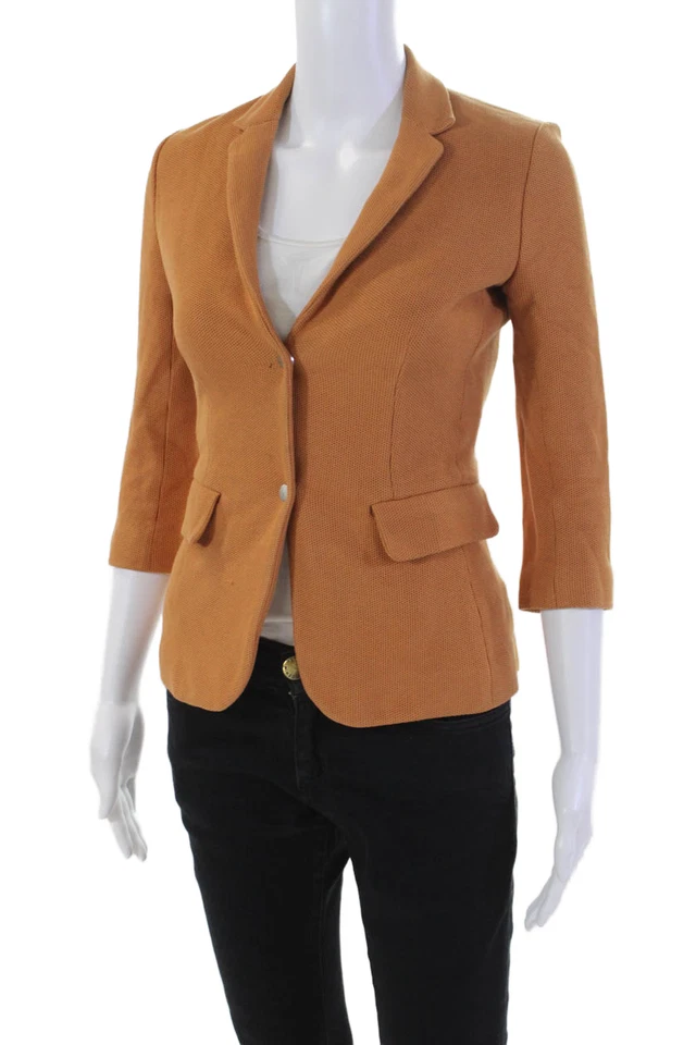 The Row Womens Two Button Blazer Jacket Orange Cotton Blend Size 4 - Image 3 of 4