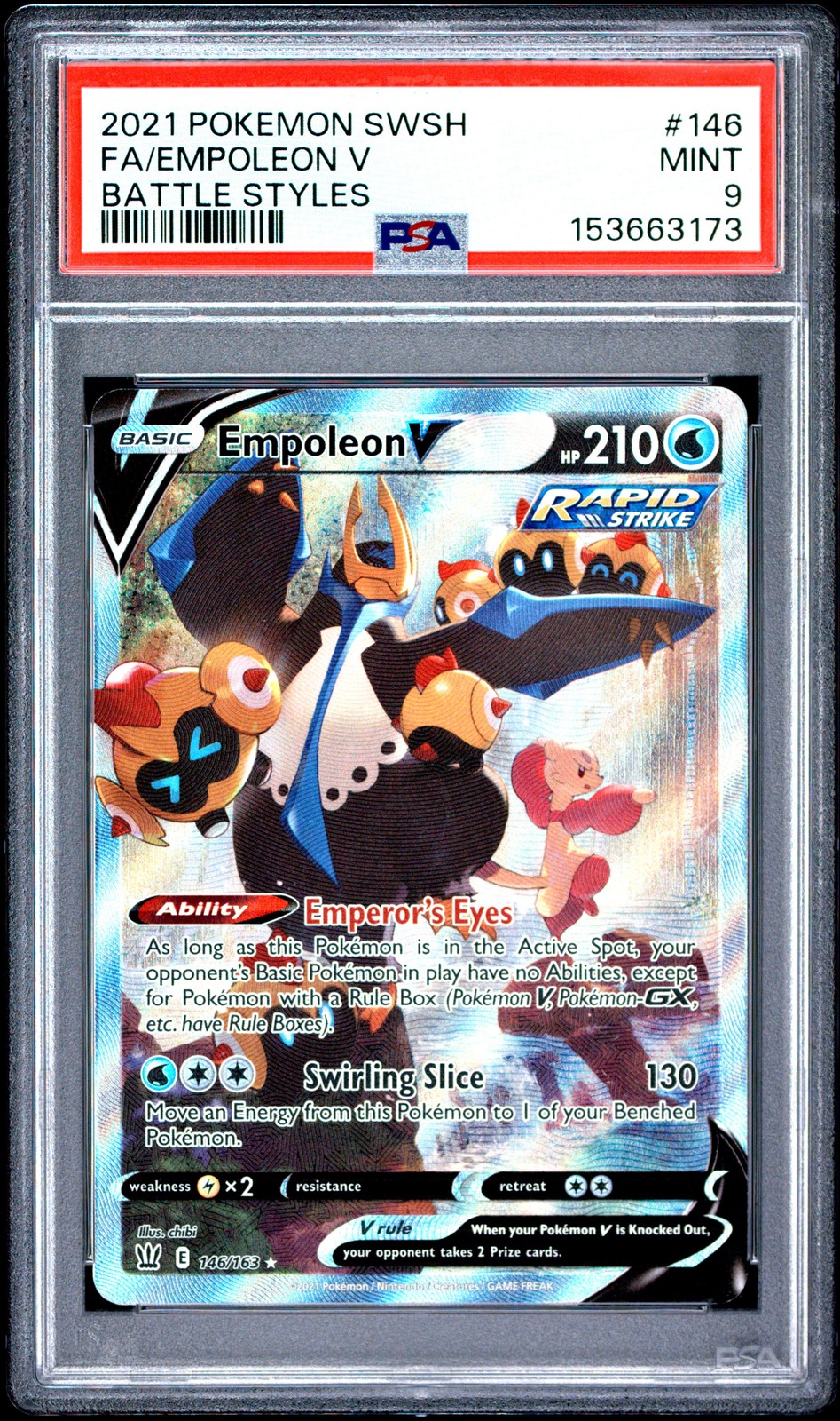 POKEMON EMPOLEON V 146/163 SWSH ALTERNATE FULL ART BATTLE STYLES 2021 PSA 9