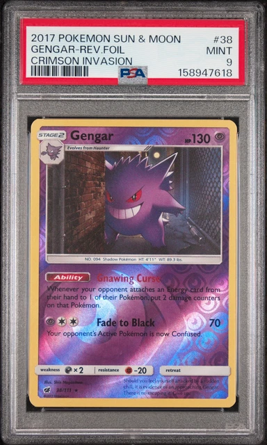 2017 POKEMON SUN & MOON CRIMSON INVASION #38 GENGAR-REVERSE FOIL PSA 9