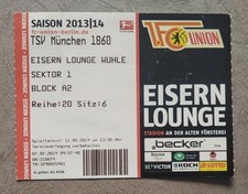 TICKET Eisern Lounge 2. Bundesliga 2013/14 Union Berlin - 1860 München # 901