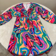 SHEIN Dress Womens Size L Multicolor Abstract Swirl V-Neck Midi Long NEW!L