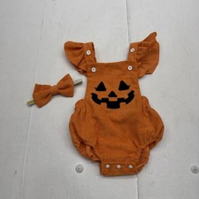 Pumpkin Romper Baby Girls 3-6M Orange Corduroy Ruffle One-Piece Halloween Set