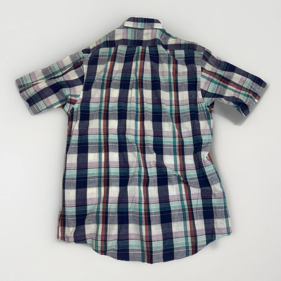 VTG Club Room Men’s Large Indian Madras Plaid Short Sleeve Button Up Shirt - Image 3 of 4