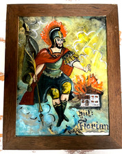 Gr. Hinterglasmalerei Hinterglasbild Schutzpatron Hl. Florian gerahmt H 36,3 cm