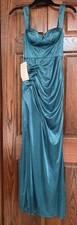 Knit Prom Formal Evening Teal Blue Maxi Dress Slit Sweetheart Women Size XS 0