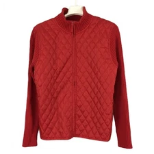 For Cynthia Women's Sweater Jacket Petite Large PL Red Quilted Front Full Zip