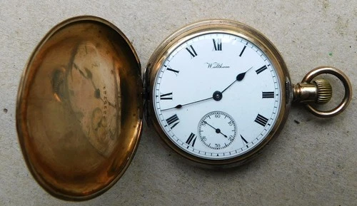 NO RESRV 1913 WALTHAM Gold Plated Full Hunter Pocket Watch Vintage Antique Scrap