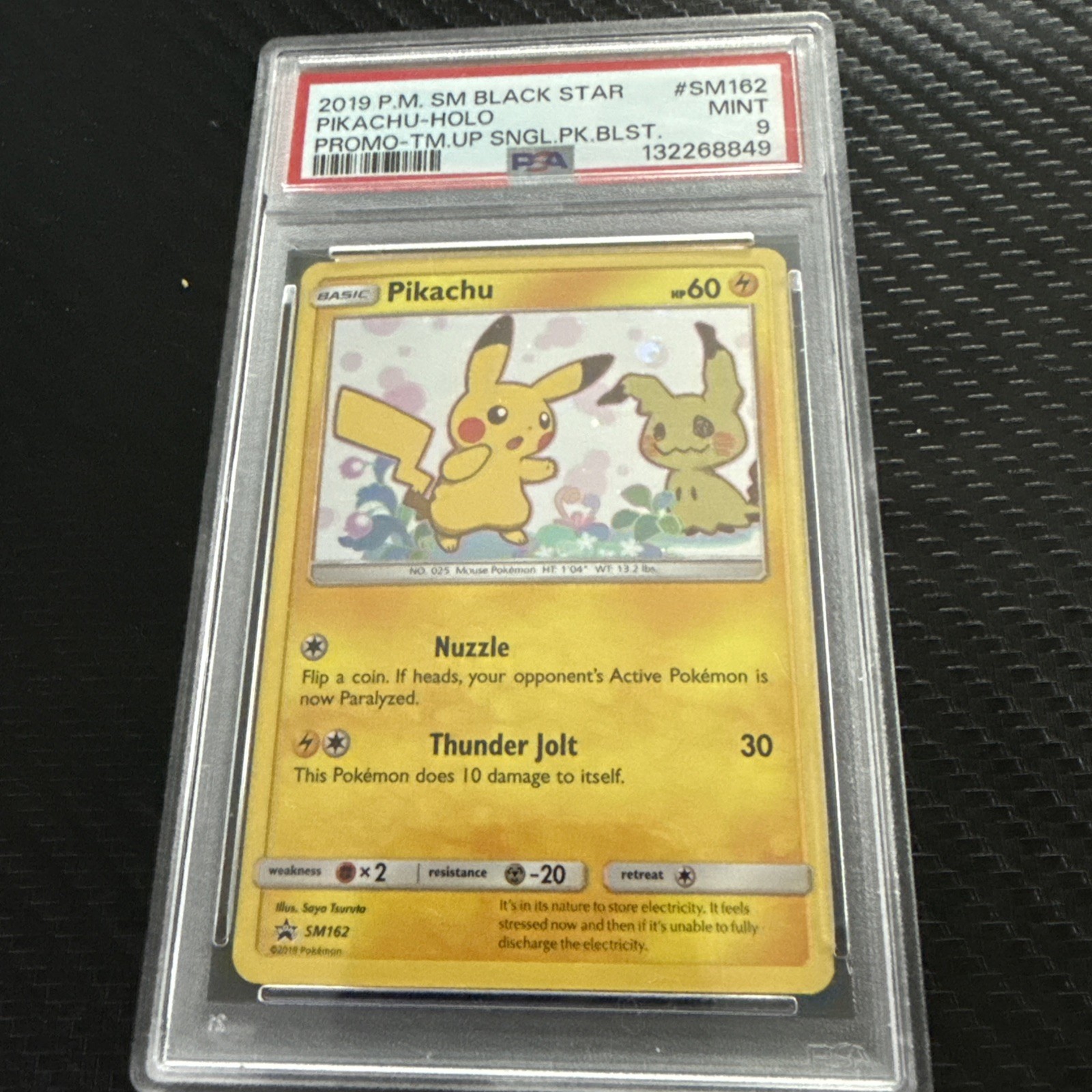 2019 Pokemon SM Black Star Promo #SM162 Pikachu-Holo Promo PSA 9