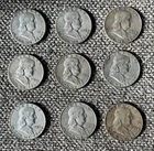 Lot Of 9 Ben Franklin Half Dollars 1951-1963