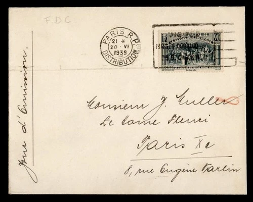 DR WHO 1939 FRANCE FDC REVOLUTION ANIV M74876
