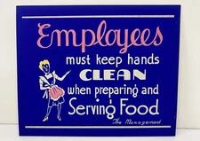 Vintage Original 1950s Cardboard 9 X 11 Blue Sign Employees Must Keep Hand Clean
