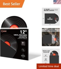 20 Pack Black Vinyl Record Jackets - Blank Covers for Custom Labeling Storage