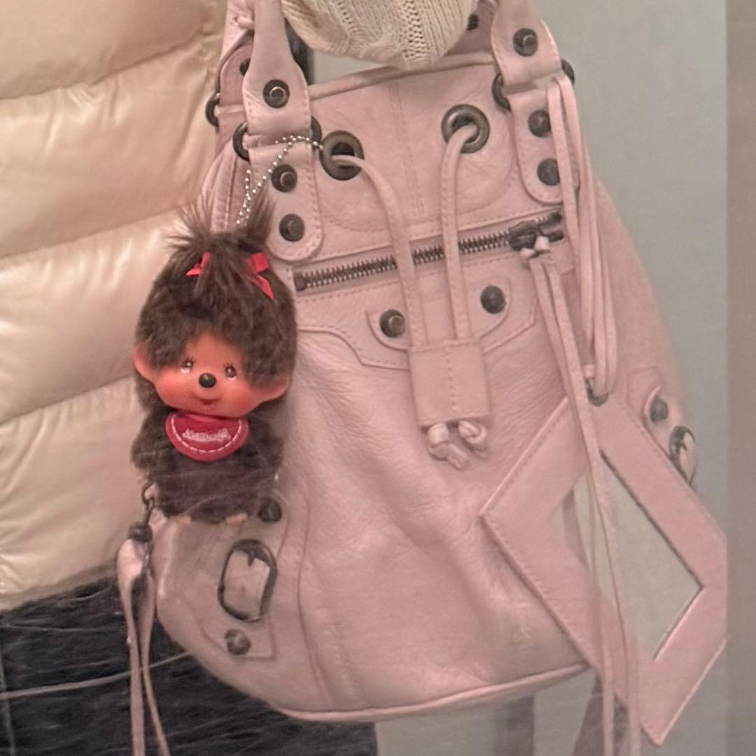 BALENCIAGA Classic Mini Pompom Drawstring Handbag Shoulder Bag Pink Leather thumbnail 8