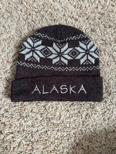 Alaska Knit Winter Hat Brown Snowflake Pattern Acrylic Beanie Unisex