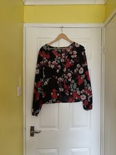 Women?s Ver moda black red and pink sheer floral blouse Size 12